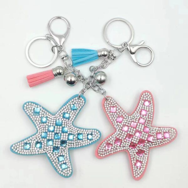 Wholesale Starfish Purple Glass Rhinestone Bag Charm Keychain with Tassel
