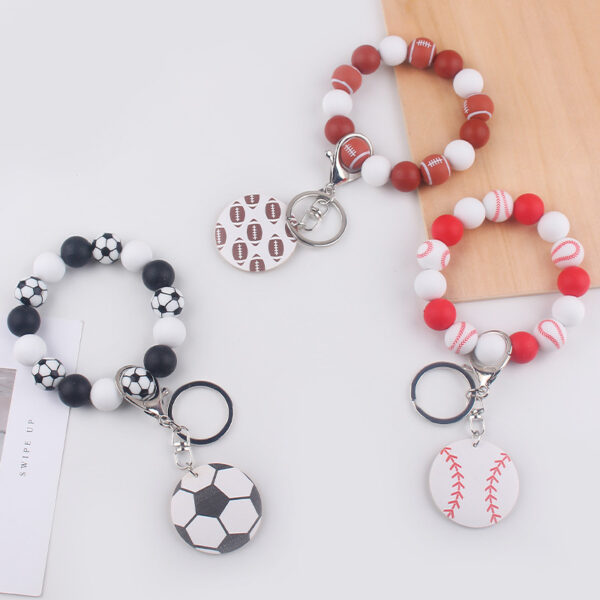 oly-bb19fc2c4982ad26f356f35cdaec3156 Wholesale Soccer Ball Silicone Bead Bracelet Keychain Graduation Gift Fashion Accessory