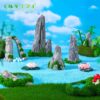 Wholesale Chinese Style Miniature Resin Landscape Ornament with Simulated Waterfall and Moss, DIY Garden Decor Accessory for Home Decor Resale