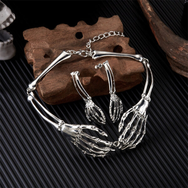 oly-bb950fe2c73d3fd00d929c4e24c51d2e Wholesale Dark Retro Bone Ghost Hand Necklace and Earring Set - Punk Halloween Party Jewelry Accessory