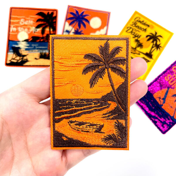 oly-bbbc5da24ca26033b66fb7547118e137 Wholesale Vintage Sunset Beach Embroidery Patches 5 Designs Polyester DIY Iron-On for Shoes Hats Bags Car Key Accessory