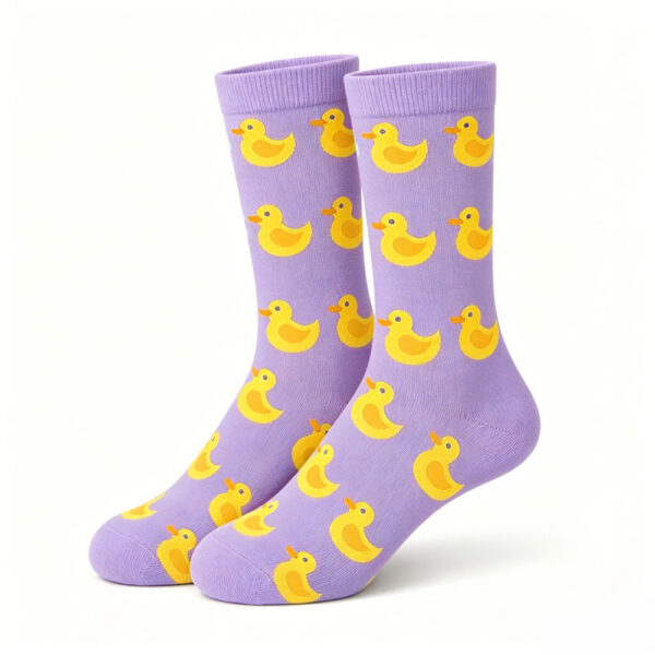 oly-bbc7b8f0884e43ed6172a254d9d25c1f Wholesale Fashion Breathable Cotton Mid Calf Socks Yellow Duck Pattern Unisex Gift