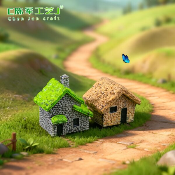 oly-bbdb39b13a1a24f29aaff40d3bc64308 Wholesale Rustic Miniature Thatched Cottage Resin Figurine for Terrarium Desktop Home Decor Gift