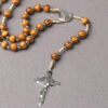 Wholesale Trendy Layering Rosary Necklace with Cross Pendant Wood Beads Coffee Color Handmade Jewelry Gift
