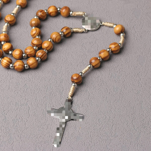 Wholesale Trendy Layering Rosary Necklace with Cross Pendant Wood Beads Coffee Color Handmade Jewelry Gift