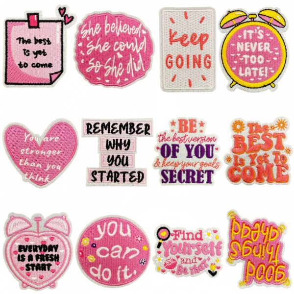 oly-bc196f387bbd4ffb2940e8171e36e73f Wholesale Decorative Pink Inspirational English Embroidered Patch for Clothing Accessory