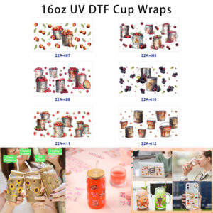 oly-bc37b7718fe9adf97961c0e2ef098430 Wholesale 5pcs Watercolor Pastoral Fresh Fruit Retro Metal Bucket Mixed Decor Prints 16oz Cup UV DTF Wraps