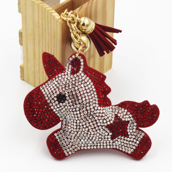 Wholesale Rhinestone Zinc Alloy Cartoon Unicorn Keychain Yellow Tassel Gift Boutique Resale