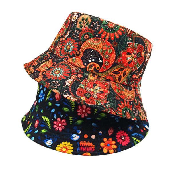 Wholesale Chic Graffiti Floral Double Sided Bucket Hat Unisex Sun Protection