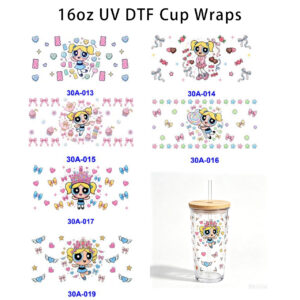 Wholesale 5pcs Sweet Cartoon Bow Heart 16oz Cup UV DTF Wraps OLY Exclusive