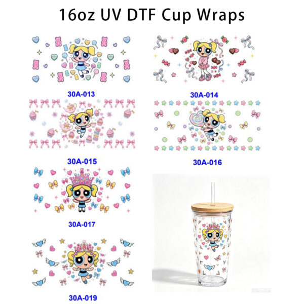 Wholesale 5pcs Sweet Cartoon Bow Heart 16oz Cup UV DTF Wraps OLY Exclusive