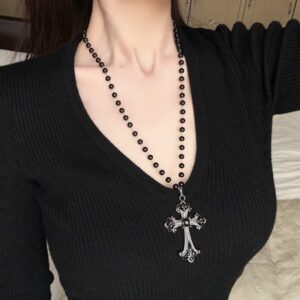 oly-bc6af42abcfc312588e85257f2b2581c Wholesale Metal Layering Cross Pendant Necklace for Women Gothic Y2K Style Jewelry Accessory