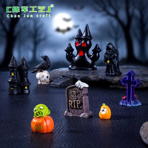 oly-bca4781bb9cccde992da44f0131523c8 Wholesale Resin Halloween Castle Cross Crow Figurine DIY Decorative Home Decor Accessory OLY Exclusive