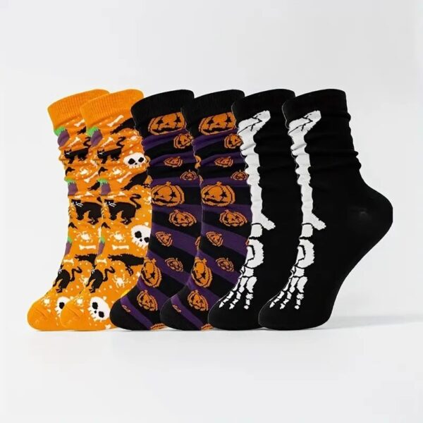 oly-bcd9b8b2ed722fa30d463eae76b87ef6 Wholesale Halloween Skull Pumpkin Pattern Mid Calf Socks Polyester Unisex Fashion Accessory