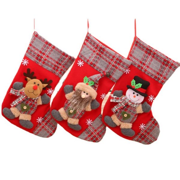 oly-bcd9cb65200d13605cd273ab6ee53246 Wholesale 3D Large Christmas Stocking with Santa and Plaid Pattern Festive Holiday Decor for Gift Giving