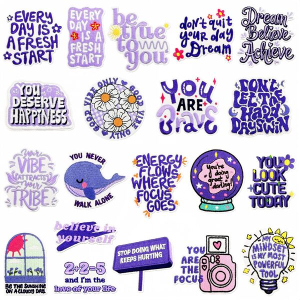 Wholesale Trendy Inspirational English Embroidered Patches Purple Decorative Clothing Stickers for Resale