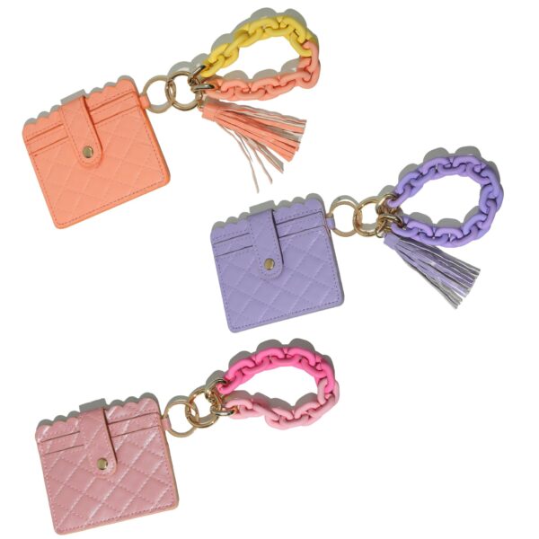 Wholesale European Style Geometric PU Leather Wristlet Keychain Wallet Fashion Accessory for Women