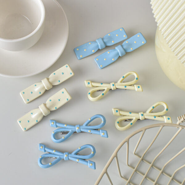oly-bcf475cd8eb0d9d646fb63b1dd786979 Wholesale Polka Dot Bow Duckbill Hair Clip Blue Square Bow Fashion Accessory for Boutique Resale