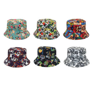 Wholesale Cartoon Skull Print Fisherman Hat Sunscreen Summer Cap for Men Women