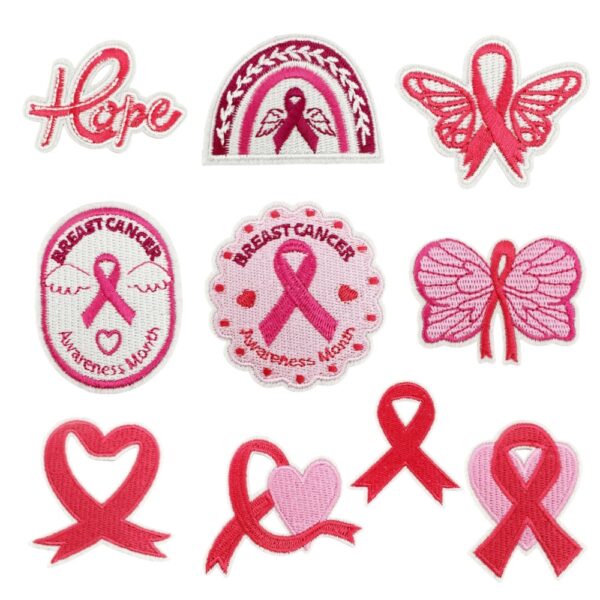 oly-bd7f855cb3f2c85e646f8603f6e520d2 Wholesale Polyester Thread Iron-On Patch Pink Ribbon Design Embroidered Decorative Patch for Women's Clothing
