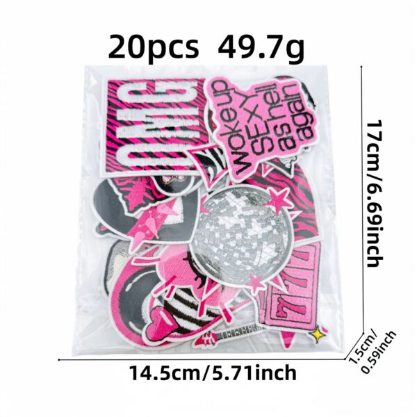 Wholesale Trendy Y2K Black Pink Heart Star Embroidered Patches 20-Pack for DIY Clothing Bag Decoration, Resale Gift