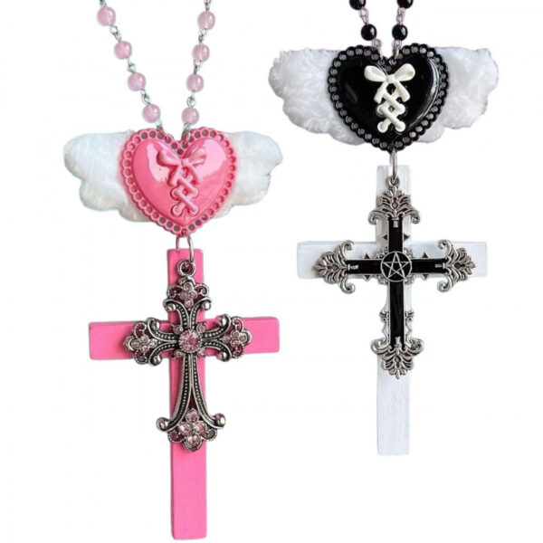 oly-bdadb4187f661c98cbf385323f802c2b Wholesale Y2K Angel Cross Pendant Necklace Trendy Gothic Clavicle Chain Jewelry Accessory for Boutique Resale