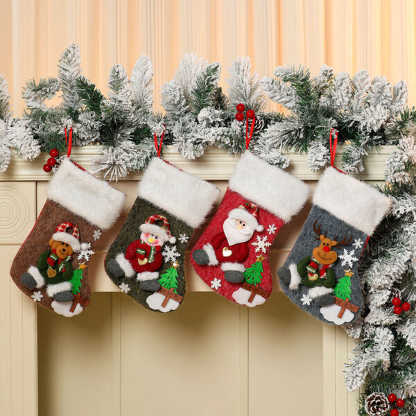 oly-bdd82d50e110f1fa70e4b173cd352e8b Wholesale Polyester Plush Christmas Stocking Cartoon Santa Design Decorative Accessory for Holiday