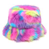 Wholesale Faux Fur Rainbow Gradient Tie Dye Bucket Hat Winter Fashion Accessory
