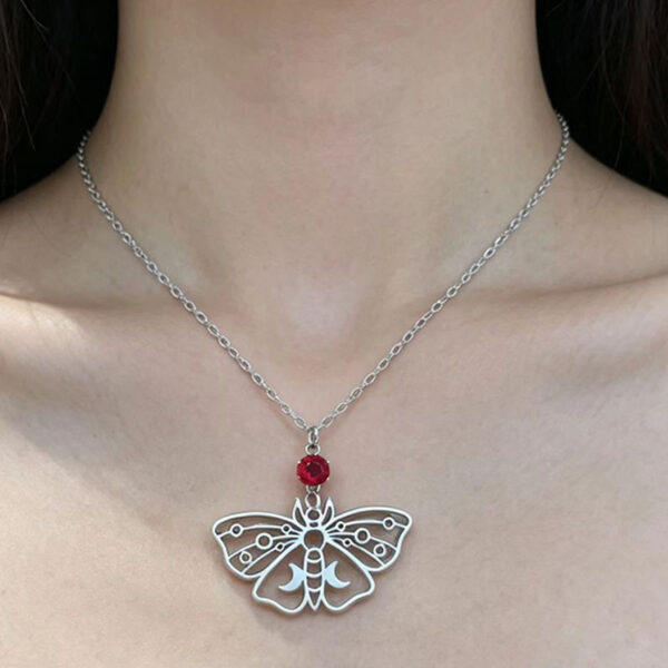 Wholesale Gothic Style Hollow Moon Moth Pendant NecklaceVintage Silver Y2K Fashion Jewelry Accessory for Everyday Wear
