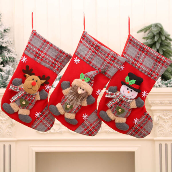 oly-be3c1f354e84482b76b6117940d70fb3 Wholesale 3D Large Christmas Stocking with Santa and Plaid Pattern Festive Holiday Decor for Gift Giving