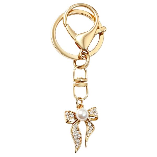 oly-be412f4829bf29adb71ad767fc7f4917 Wholesale Gold Rhinestone Bow Pearl Keychain Wedding Favor Decorative Accessory