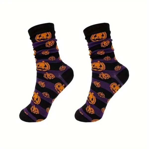 oly-be4ab7db7645d3c08a46259f57778763 Wholesale Halloween Skull Pumpkin Pattern Mid Calf Socks Polyester Unisex Fashion Accessory