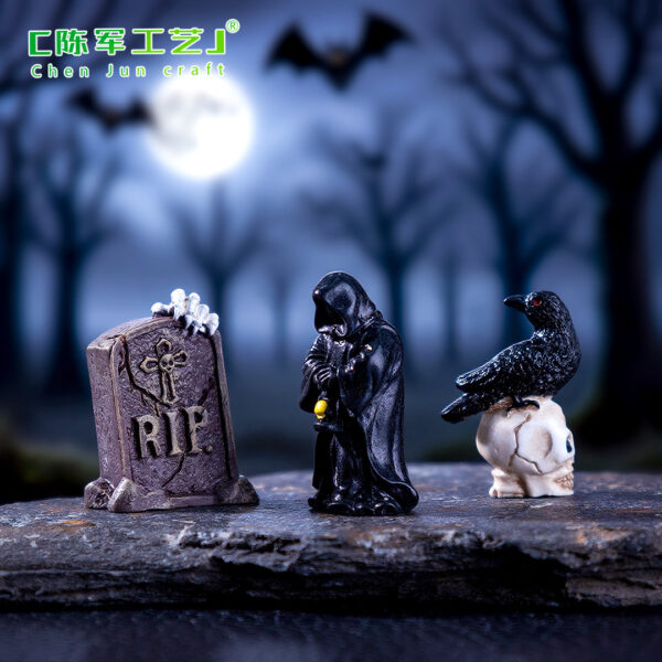 Wholesale Halloween Themed Resin Castle Cross Crow Ornament - Purple Miniature Decor for Home Gift Resale OLY Exclusive