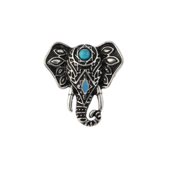 oly-bec7c36281de3e84911692520c85fc1d Wholesale Vintage Silver Elephant Hollow Ring with Turquoise Inlay, Ethnic Style Women's Jewelry Accessory for Boutique Resale