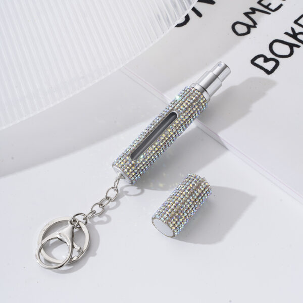 Wholesale Chic Light Purple Metal Rhinestone Perfume Atomizer Keychain for Women Gift Boutique Resale