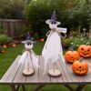 Wholesale Wooden Halloween Ghost Ornaments Set of 3 White Ghost Imp with Hat Home Decor Gift