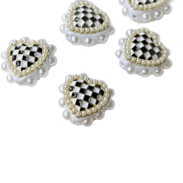 Wholesale Resin White Heart Checkerboard Beads Phone Charm DIY Craft Supply