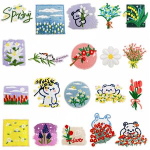 oly-bf3388c8b3dc2bda62dc387003c25f65 Wholesale Fresh Floral & Bear Embroidered Patches Polyester DIY Clothing Decoration 20Pcs