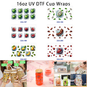 oly-bf3a9551913175c2fbf795bfdbeb1d29 Wholesale 5pcs Water Splash Fresh Mixed Fruit Green Leaf Realistic Watercolor Print 16oz Cup UV DTF Wraps
