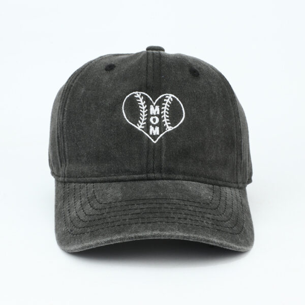 Wholesale Mom Heart Embroidered Distressed Baseball Cap Black Chic Fashion Accessory Gift