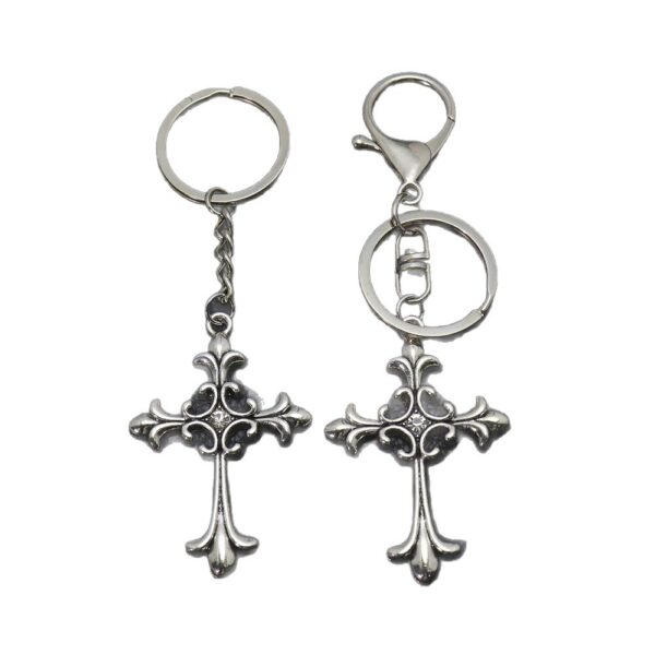 Wholesale Vintage Cross Rhinestone Keychain Zinc Alloy Antique Finish Bag Charm Boutique Resale