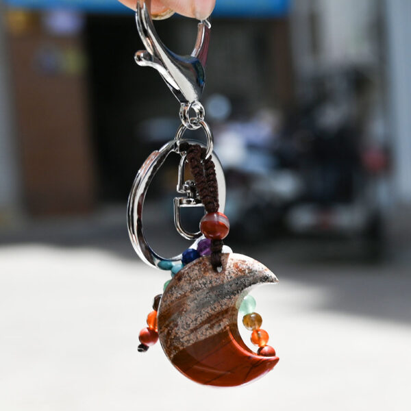 Wholesale Natural Amethyst Crystal Woven Moon Bag Charm Keychain Decorative Accessory