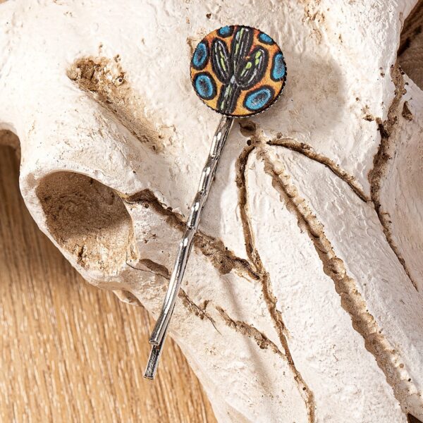 Wholesale Alloy Western Green Turquoise Cactus Print Hair Clip Fashion Hair Accessory for Everyday Styling Gift