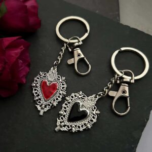 oly-bf8f36f08375f45198b71254689bab89 Wholesale Bohemian Gothic Sacred Heart Keychain Alloy Dark College Style Key Ring, Decorative Bag Accessory