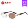 Wholesale Trendy Oval Frameless Sunglasses UV400 Gray Lens Gold Frame Fashion Accessory for Resale