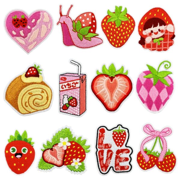 Wholesale Polyester Embroidery Patch Strawberry Love Design Fashion Accessory for Luggage Decoration