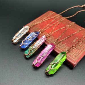 Wholesale Handmade Wire-Wrapped Crystal Tree of Life Necklace Colorful Crystal Stone Pendant Jewelry Gift