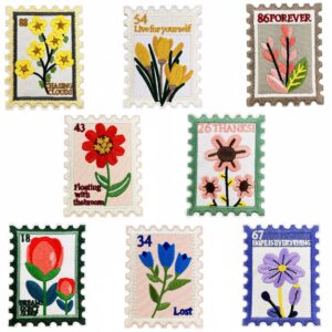 oly-c068a31214efc0fb49a0532eb28d0c50 Wholesale Vintage Cartoon Floral Embroidery Stamp Patch Set of 8 - Sew-on Applique Fashion Accessory for Clothing, Bags, Home Decor Gift