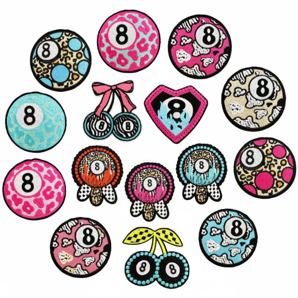 oly-c0a25a4ba05097d5535e6c908bf21d1c Wholesale Polyester Embroidered No.8 Billiard Patches with Cherry Design Decorative Iron On Patches for Casual DIY and Gifts