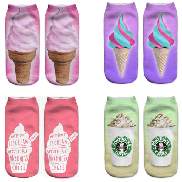 oly-c0a8e4f478df9c78039eadbadc194b4b Wholesale 3D Ice Cream Print Casual Socks Polyester Cotton Breathable Streetwear Accessory